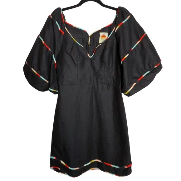 Farm Rio Black Linen Colored Striped Mini Dress Size XS - Picture 4 of 8